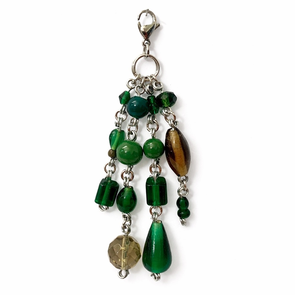 Green Glass Beaded Charm - Keychain Bag Charm Zipper Pull